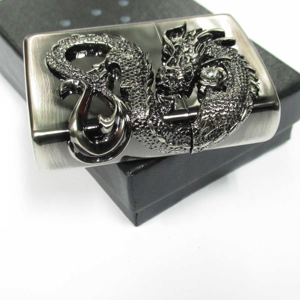 Photo4: Zippo Dragon Ryu 2-Sides Metal Antique Nickel Oil Lighter Japan Limited (4)