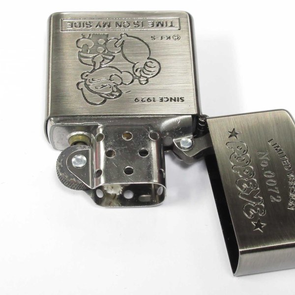 Photo3: Vintage Zippo Popeye the Sailorman Anime Oxidized Nickel Etching Japan Limited Oil Lighter (3)