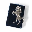 Photo1: Zippo Winning Whinny Silver Horse Metal Blue Titanium Plating Etching Japan Limited Oil Lighter (1)