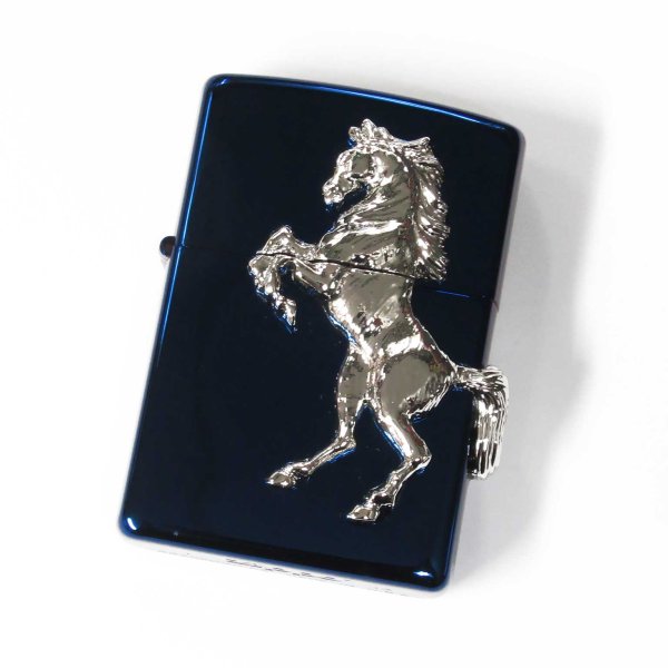 Photo1: Zippo Winning Whinny Silver Horse Metal Blue Titanium Plating Etching Japan Limited Oil Lighter (1)