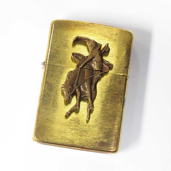 Photo1: Vintage Zippo Cowboy Rodeo Metal Solid Brass 1993 Oil Lighter (1)