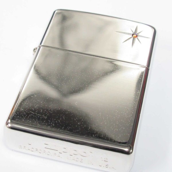 Photo2: Outlet Zippo Star Deep Engraving Blue Rhinestone Platinum Mirror Plating Japan Limited Oil Lighter (2)