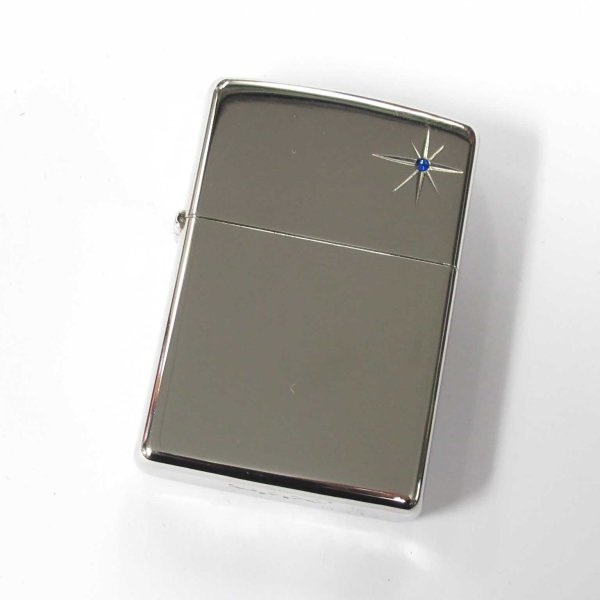 Photo1: Outlet Zippo Star Deep Engraving Blue Rhinestone Platinum Mirror Plating Japan Limited Oil Lighter (1)