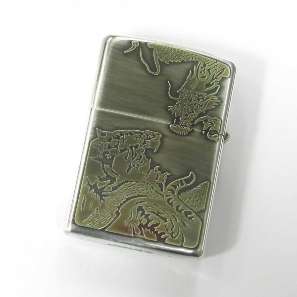 Photo2: Zippo Dragon Tiger Both Sides Etching Oxidized Silver Gold Plating Japan Limited Oil Lighter (2)