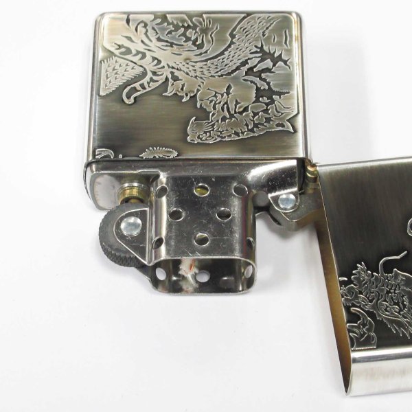 Photo3: Zippo Dragon Tiger Both Sides Etching Oxidized Silver Plating Japan Limited Oil Lighter (3)