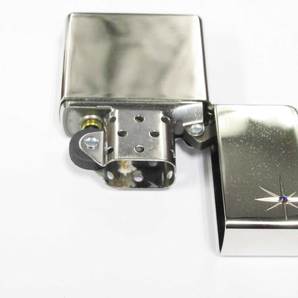 Photo5: Outlet Zippo Star Deep Engraving Blue Rhinestone Platinum Mirror Plating Japan Limited Oil Lighter (5)