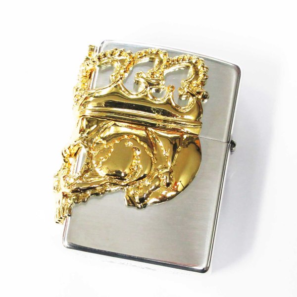 Photo2: Outlet Zippo Skull King Beauty Beast Crown 3-sides Metal Japan Limited Silver Gold Oil Lighter (2)