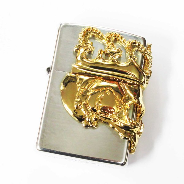 Photo1: Outlet Zippo Skull King Beauty Beast Crown 3-sides Metal Japan Limited Silver Gold Oil Lighter (1)
