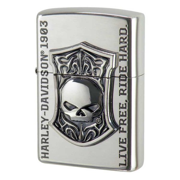 Photo1: Zippo Harley Davidson Japan Limited Oxidized Silver Plating Skull Emblem Metal HDP-79 Oil Lighter (1)