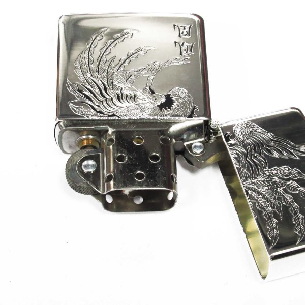 Photo5: Vintage Sterling Silver Zippo Phoenix Kanji 鳳凰 2005 Etching Japan Limited Oil Lighter (5)