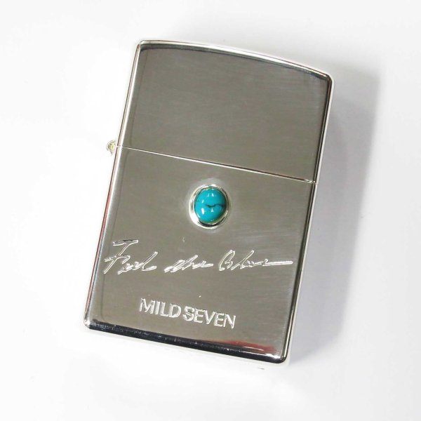 Photo1: Vintage Zippo Mild Seven Japanese Cigarettes Turquoise Etching Silver 2002 Japan Limited Oil Lighter (1)