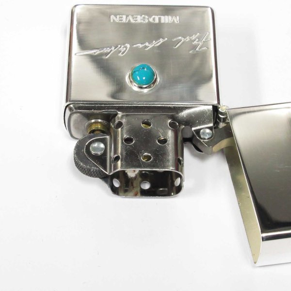 Photo3: Vintage Zippo Mild Seven Japanese Cigarettes Turquoise Etching Silver 2002 Japan Limited Oil Lighter (3)