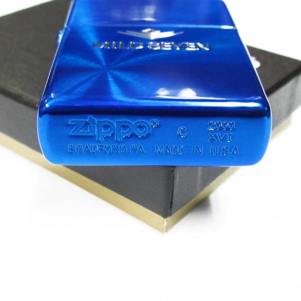 Photo4: Vintage Zippo Mild Seven Japanese Cigarettes Spin Pattern Blue 2000 Japan Limited Oil Lighter (4)