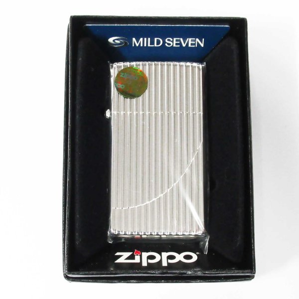 Photo6: Zippo Slim Armor Case Flat Top Mild Seven Japanese Cigarettes Silver Stripe Etching 2010 Japan Limited Oil Lighter (6)