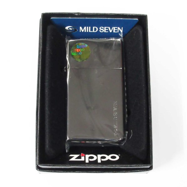 Photo6: Zippo Slim Armor Case Flat Top Mild Seven Japanese Cigarettes Black Etching 2010 Japan Limited Oil Lighter (6)