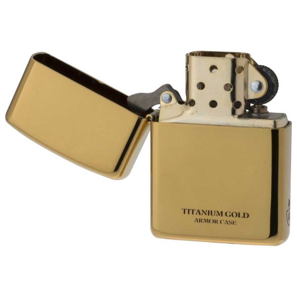 Photo4: Zippo Armor Case Gold Titanium Coating 2-sides Etching Gold Tank Japan Limited Oil Lighter (4)