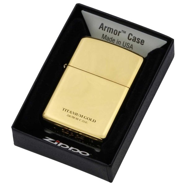 Photo5: Zippo Armor Case Gold Titanium Coating 2-sides Etching Gold Tank Japan Limited Oil Lighter (5)