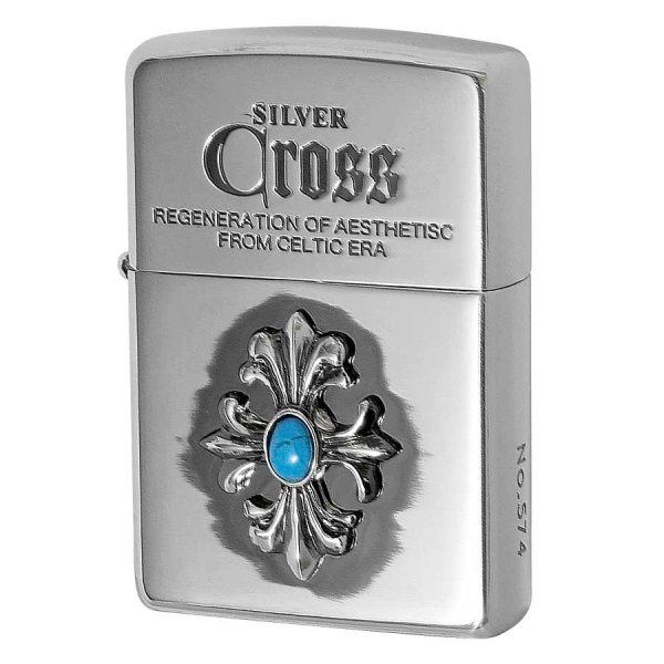 Photo1: Zippo Gothic Cross Metal Acrylic Imitation Turquoise Silver Etching Japan Limited Oil Lighter (1)