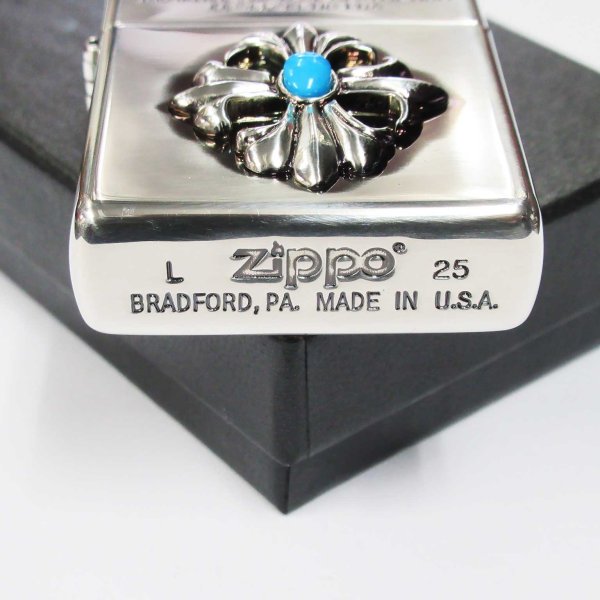 Photo5: Zippo Gothic Cross Metal Acrylic Imitation Turquoise Silver Etching Japan Limited Oil Lighter (5)