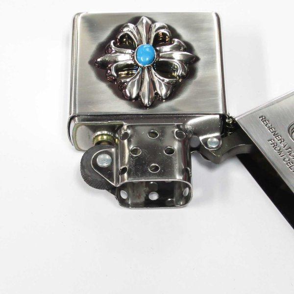 Photo3: Zippo Gothic Cross Metal Acrylic Imitation Turquoise Silver Etching Japan Limited Oil Lighter (3)