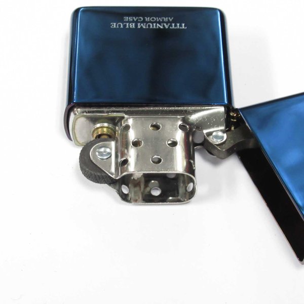 Photo3: Zippo Armor Case Blue Titanium Coating 2-sides Etching Japan Limited Oil Lighter (3)