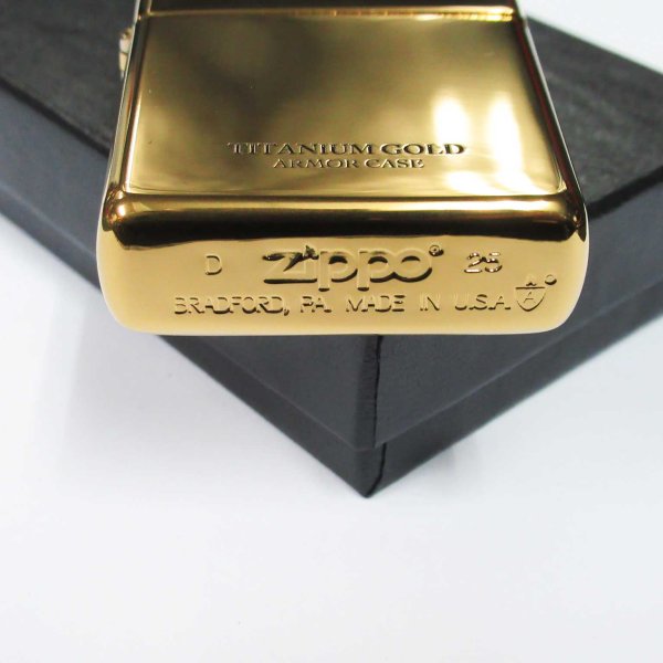 Photo5: Zippo Armor Case Gold Titanium Coating 2-sides Etching Gold Tank Japan Limited Oil Lighter (5)