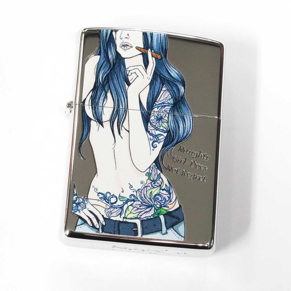 Photo1: Zippo Sexy Tattoo Girl Woman Tin Mirror Plating Etching Japan Limited Oil Lighter (1)