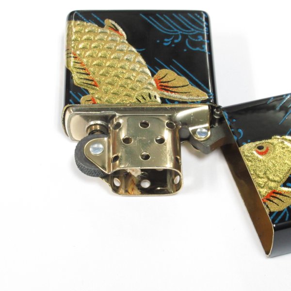 Photo3: Zippo Real Gold Plating Carp 3-sides Design Japanese Makie Wagara Gold Tank Japan Limited Oil Lighter (3)