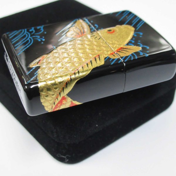 Photo4: Zippo Real Gold Plating Carp 3-sides Design Japanese Makie Wagara Gold Tank Japan Limited Oil Lighter (4)