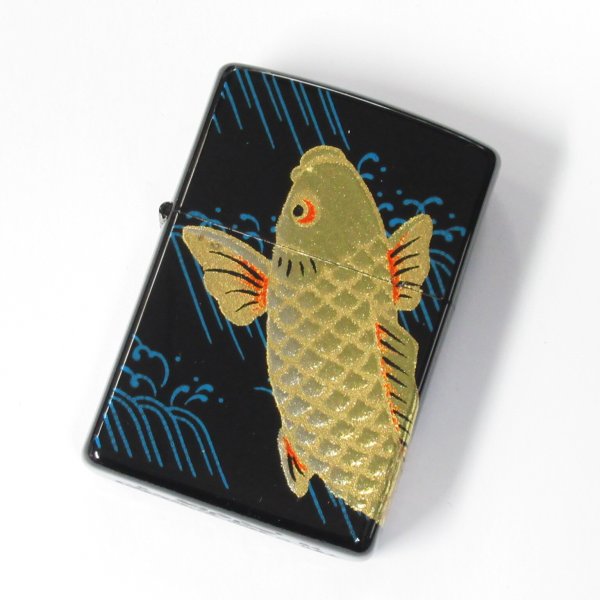 Photo1: Zippo Real Gold Plating Carp 3-sides Design Japanese Makie Wagara Gold Tank Japan Limited Oil Lighter (1)