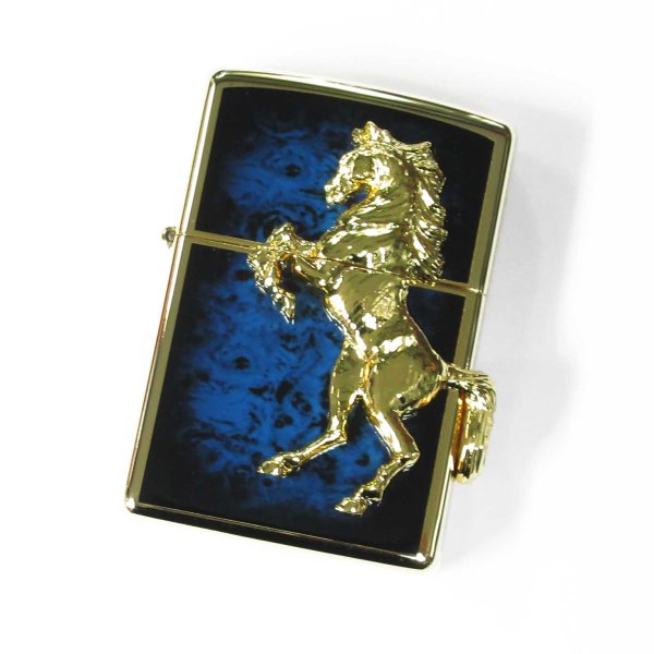 Photo1: Zippo Winning Whinny Atlantic Blue Horse Metal Gold Plating Gold Tank Japan Limited Oil Lighter (1)