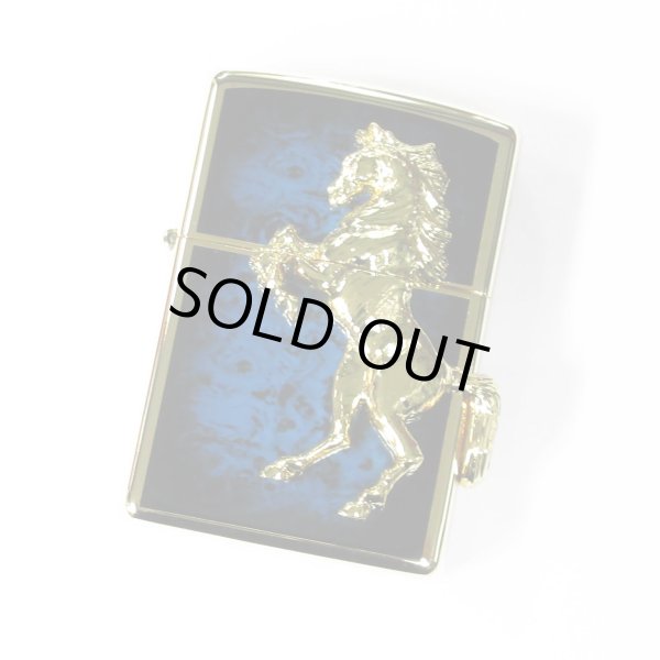 Photo1: Zippo Winning Whinny Atlantic Blue Horse Metal Gold Plating Gold Tank Japan Limited Oil Lighter (1)