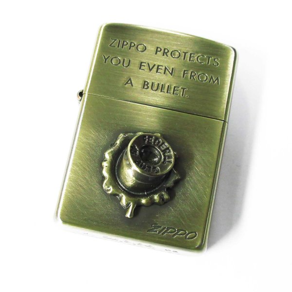 Photo1: Outlet Vintage Zippo 3D Bullet Metal 2003 Oxidized Brass Plating Etching Japan Limited Oil Lighter (1)