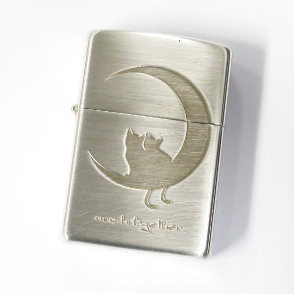 Photo1: Outlet Zippo Cuple Cats Much Together Design Silver Plating Etching Japan Limited Oil Lighter (1)