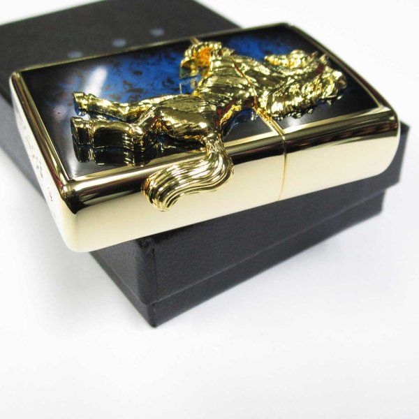 Photo4: Zippo Winning Whinny Atlantic Blue Horse Metal Gold Plating Gold Tank Japan Limited Oil Lighter (4)