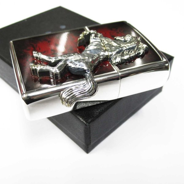 Photo4: Outlet Zippo Winning Whinny Horse Metal Deep Red Silver Plating Japan Limited Oil Lighter (4)