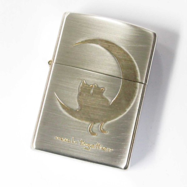 Photo1: Outlet Zippo Cuple Cats Much Together Design Silver Plating Etching Japan Limited Oil Lighter (1)