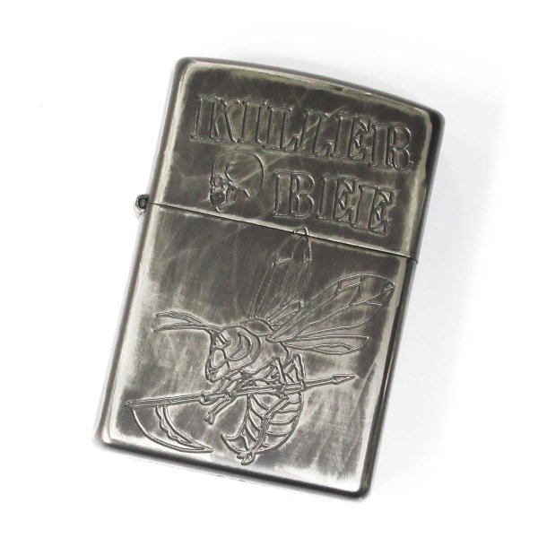 Photo1: Zippo Skull Killer Bee Etching Used Finish Silver Plating 2011 Japan Limited Oil Lighter (1)