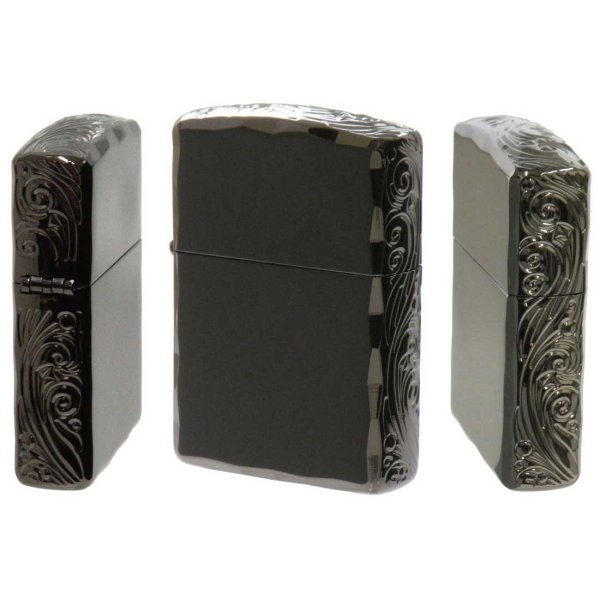 Photo1: Zippo Armor Case Water Stream 3-sides Etching Shine Ray Cut Black Nickel Mirror Plating Japan Limited Oil Lighter (1)