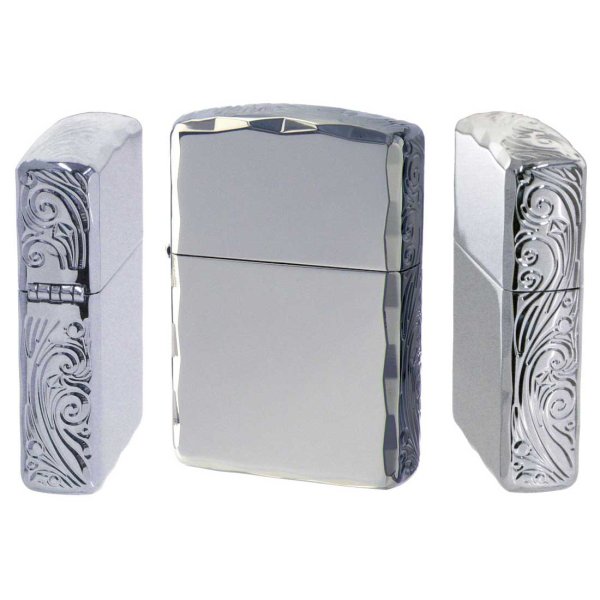 Photo1: Zippo Armor Case Water Stream 3-sides Etching Shine Ray Cut Nickel Mirror Plating Japan Limited Oil Lighter (1)