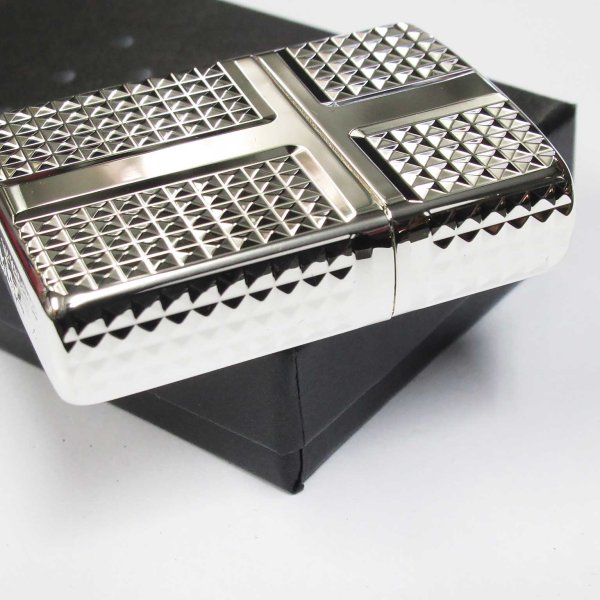 Photo4: Zippo Armor Case Diamond Cut Cross 4-sides Design Silver Plating Japan Limited Oil Lighter (4)