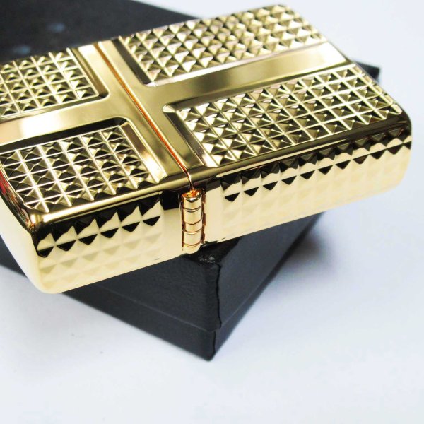Photo5: Zippo Armor Case Diamond Cut Cross 4-sides Design Gold Plating Gold Tank Japan Limited Oil Lighter (5)