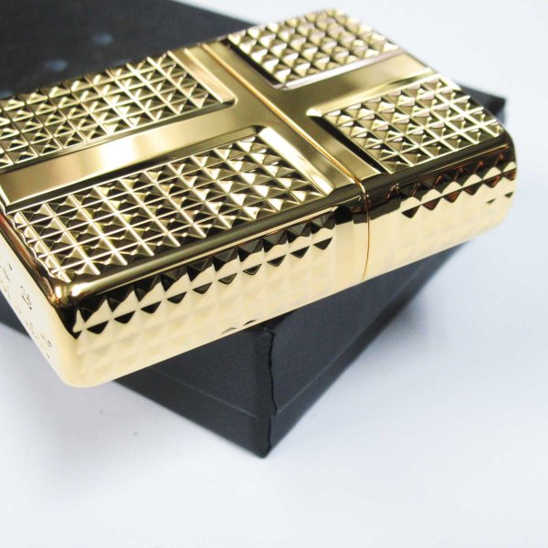 Photo4: Zippo Armor Case Diamond Cut Cross 4-sides Design Gold Plating Gold Tank Japan Limited Oil Lighter (4)