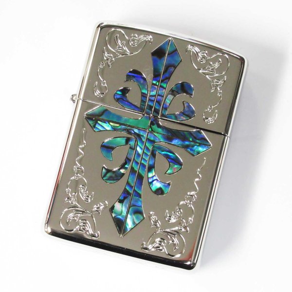 Photo1: Zippo Armor Case Cross Shell Inly Both Sides Etching Silver Plating Japan Limited Oil Lighter (1)