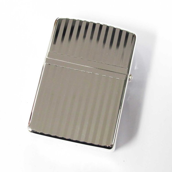 Photo2: Zippo Armor Case Stripe Both Sides Design Logo Etching Silver Plating Japan Limited Oil Lighter (2)