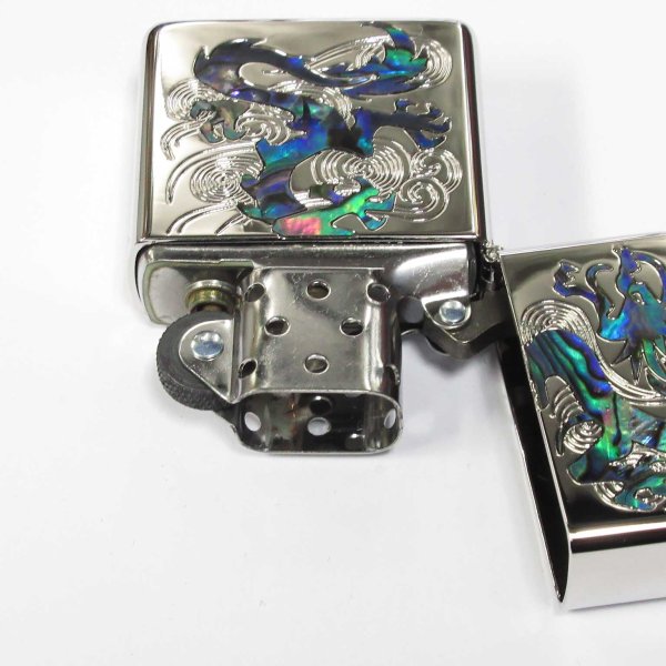 Photo3: Zippo Armor Case Dragon Shell Inly Both Sides Etching Silver Plating Japan Limited Oil Lighter (3)