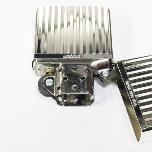 Photo3: Zippo Armor Case Stripe Both Sides Design Logo Etching Silver Plating Japan Limited Oil Lighter (3)