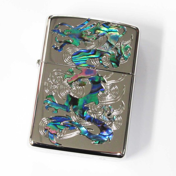 Photo1: Zippo Armor Case Dragon Shell Inly Both Sides Etching Silver Plating Japan Limited Oil Lighter (1)