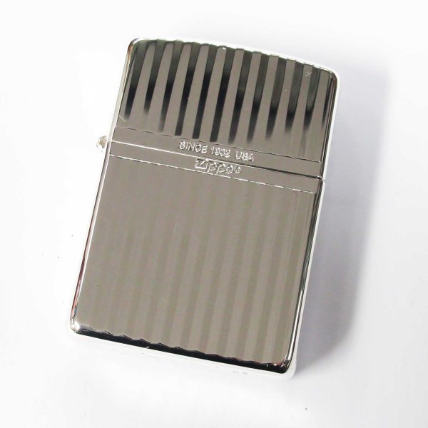 Photo1: Zippo Armor Case Stripe Both Sides Design Logo Etching Silver Plating Japan Limited Oil Lighter (1)