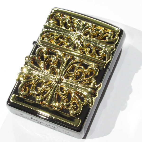 Photo1: Zippo Arabesque Cross Metal Black Nickel Gold Plating Japan Limited Oil Lighter (1)